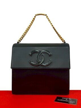 Chanel Card Vintage CC Logo Lambskin Leather Chain Handbag Black